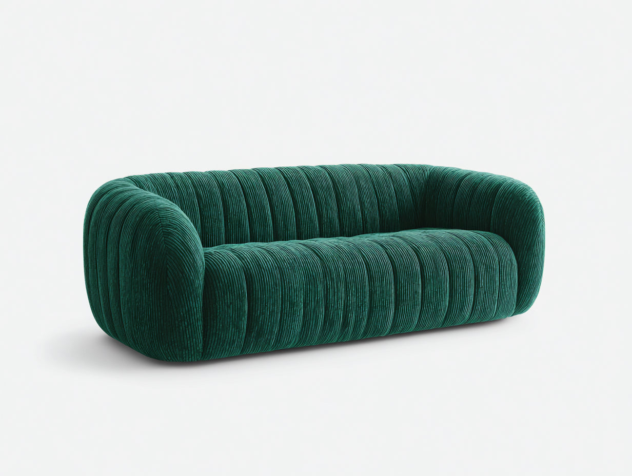 Zweisitzer Sofa mit Rundpolsterung - Cordstoff - 190 x 98 x 76 cm - Dunkelgrün - Bodennahe Form im modernen Design