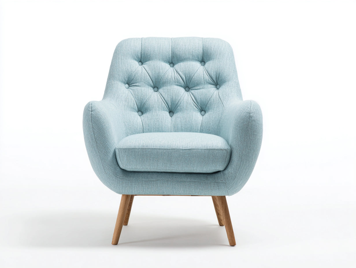 Sessel aus Webstoff und Holz 80 x 76 x 86 cm - Hellblau - Gepolstertes Design mit Knopfheftung