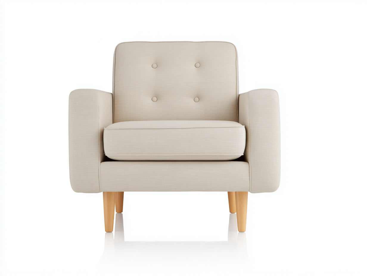 Sessel aus Strukturstoff und Holz 78 x 75 x 86 cm - Cremeweiß und Naturholz - Gepolstertes Design im Mid Century Stil