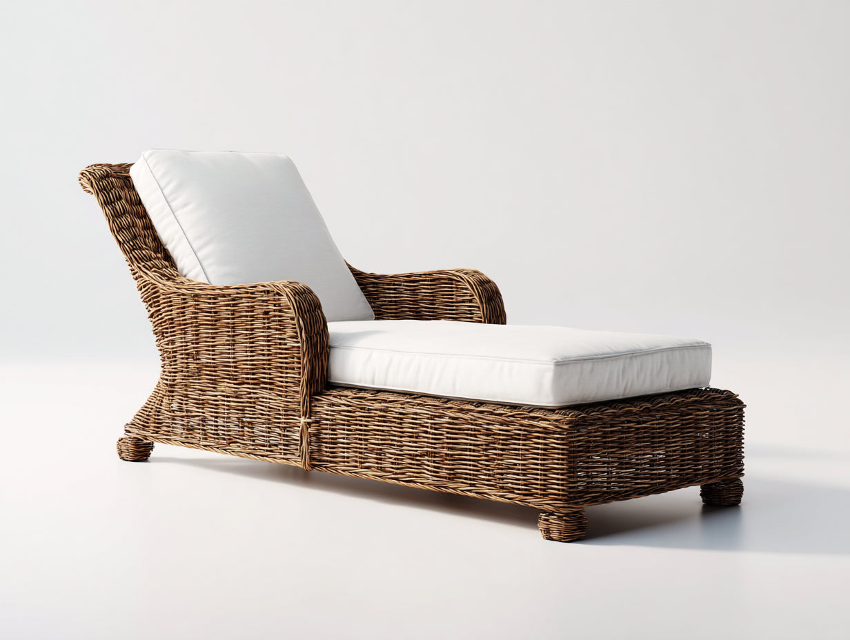 Sonnenliege aus Polyrattan 190 x 75 x 95 cm - Naturbraun - Geschwungenes Design mit Armlehnen