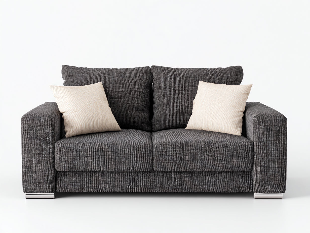 Zweisitzer Sofa mit breiten Armlehnen - Strukturstoff und Metallfüße - 190 x 96 x 88 cm - Anthrazit - Gepolstertes Sofa im modernen Design