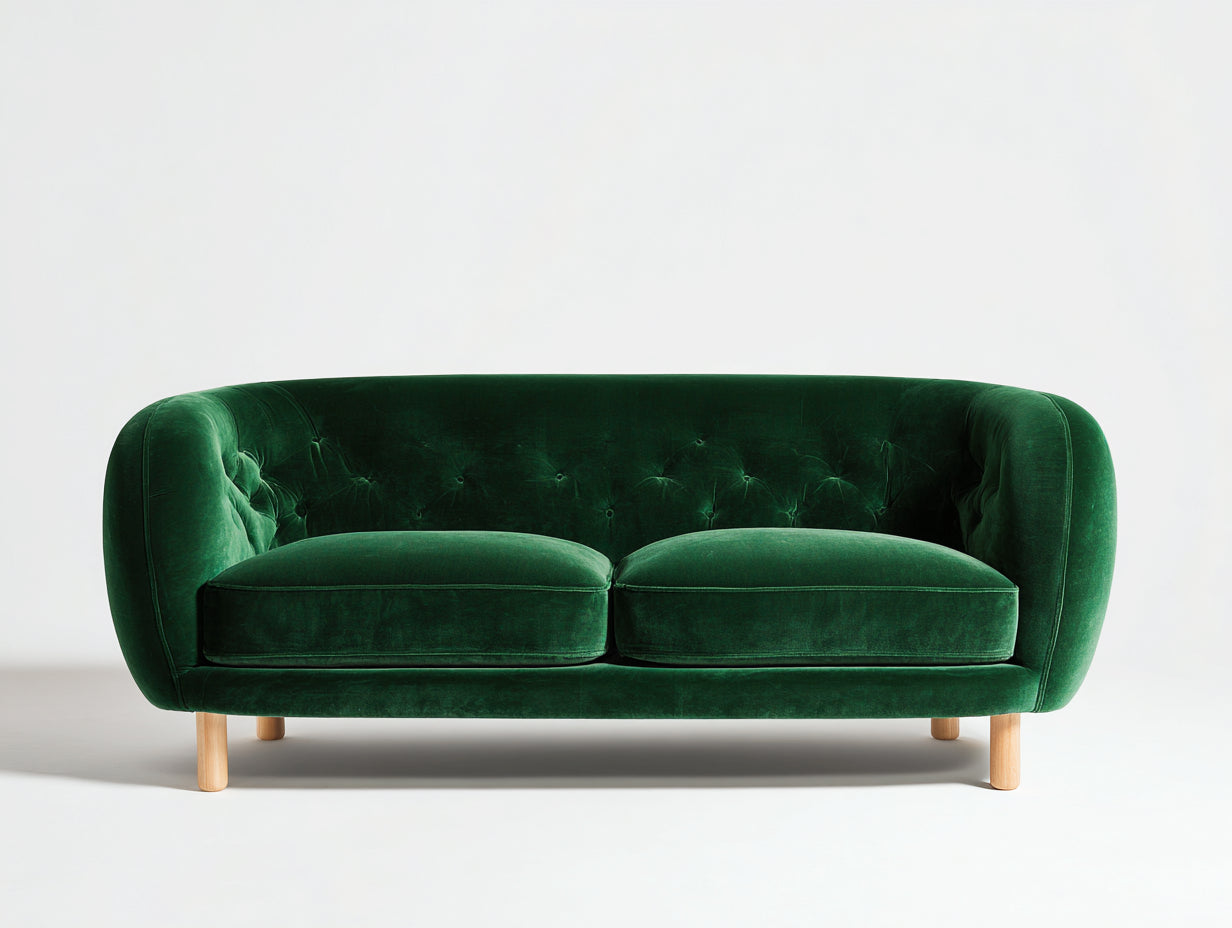 Zweisitzer Sofa aus Samtstoff und Massivholz 188 x 90 x 78 cm Smaragdgrün Natur für Wohnzimmer - Gerundetes Design mit Knopfheftung