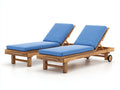 Sonnenliege im 2er Set aus Holz ca. 198 x 70 x 92 cm - Blau und Naturbraun - Verstellbare Rückenlehne mit Rollen - Modernes Design