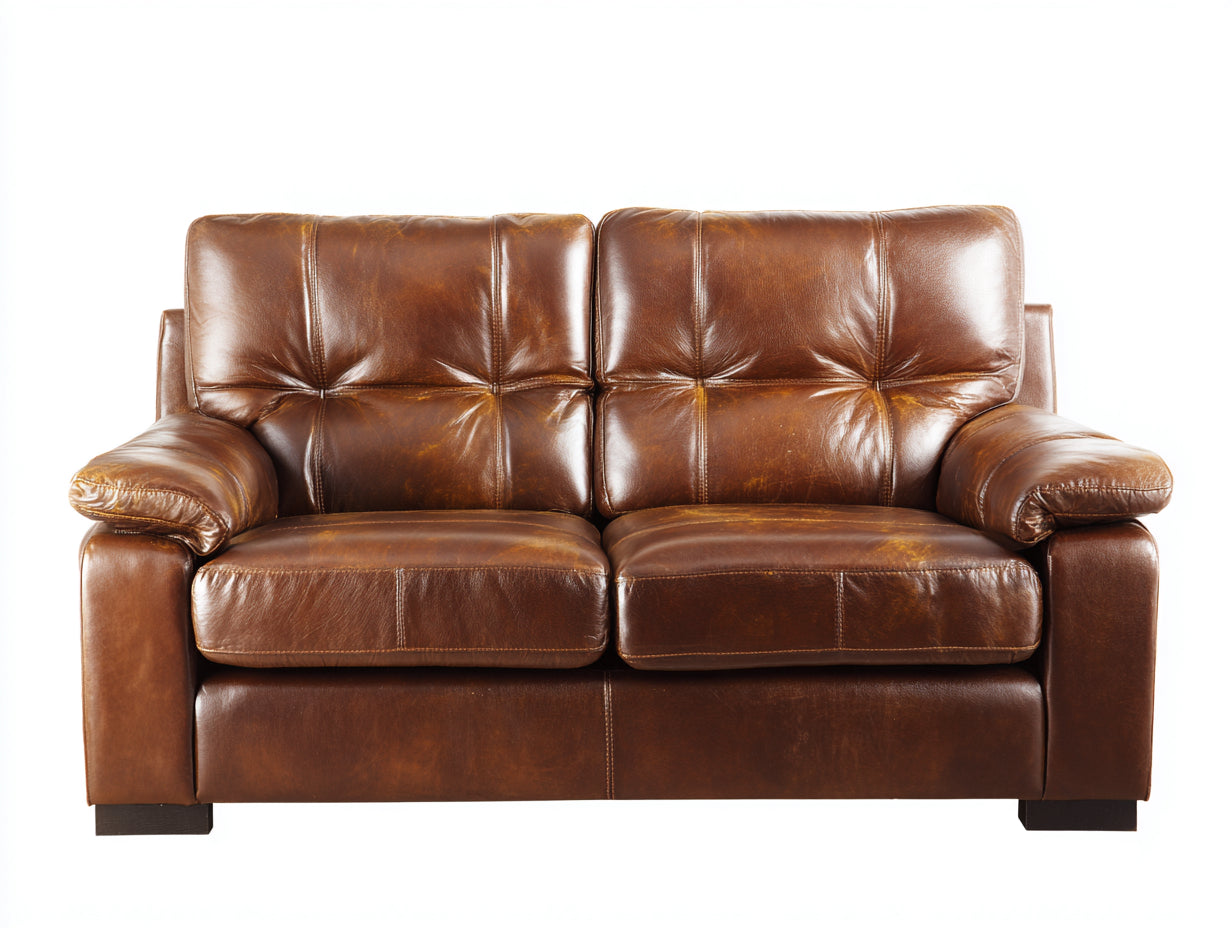 Zweisitzer Sofa mit Bezug in Lederoptik ca. 178 x 94 x 91 cm - Cognacbraun und Dunkelbraun - Gepolsterte Armlehnen - Klassisches Design