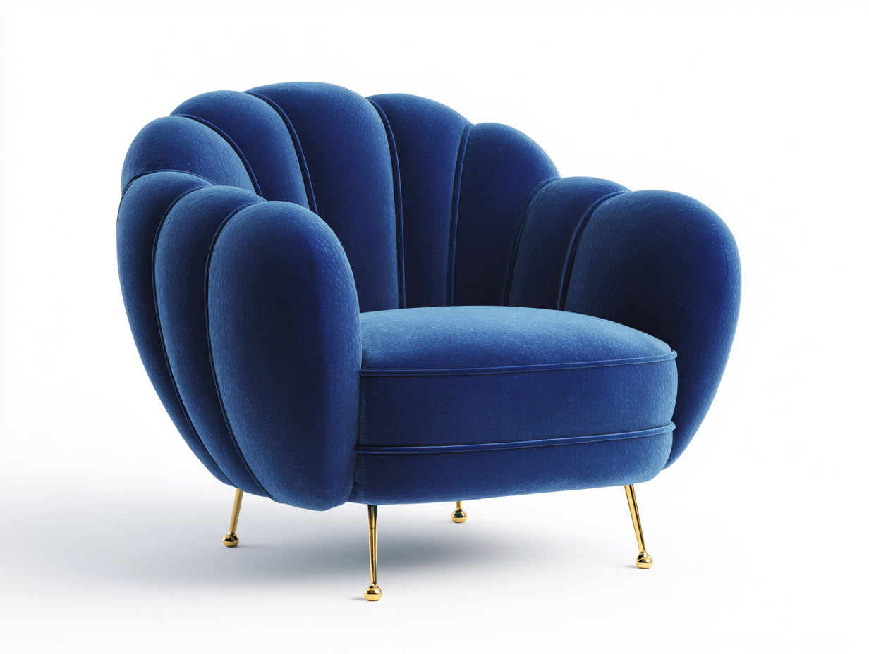 Sessel mit Muschelpolsterung - Strukturstoff und Metallfüße - 104 x 92 x 96 cm - Blau - Akzentstuhl im Art-déco-Stil