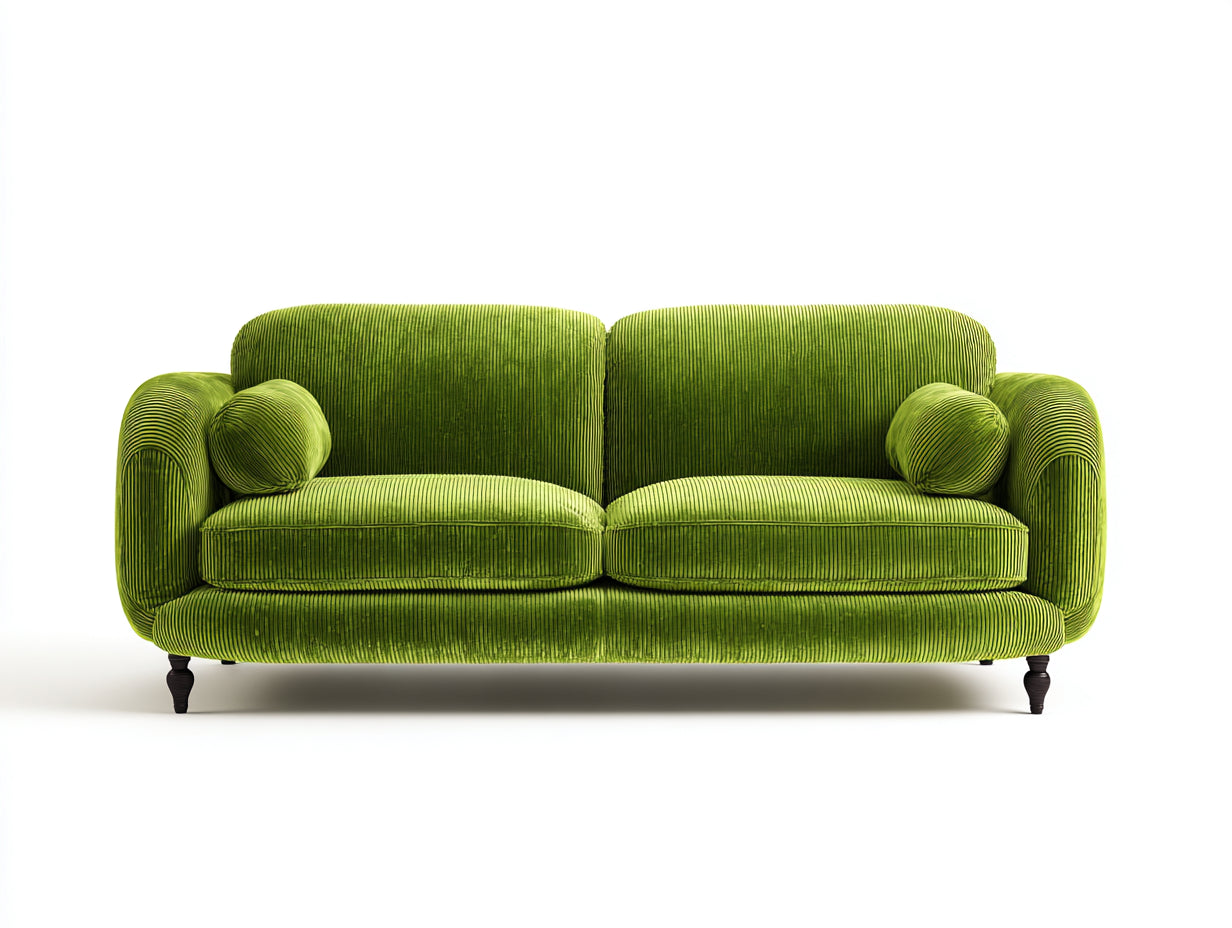 Zweisitzer Sofa aus Cordstoff und Massivholz 190 x 92 x 82 cm Grün Dunkelbraun für Wohnzimmer - Gepolstertes Retro-Design