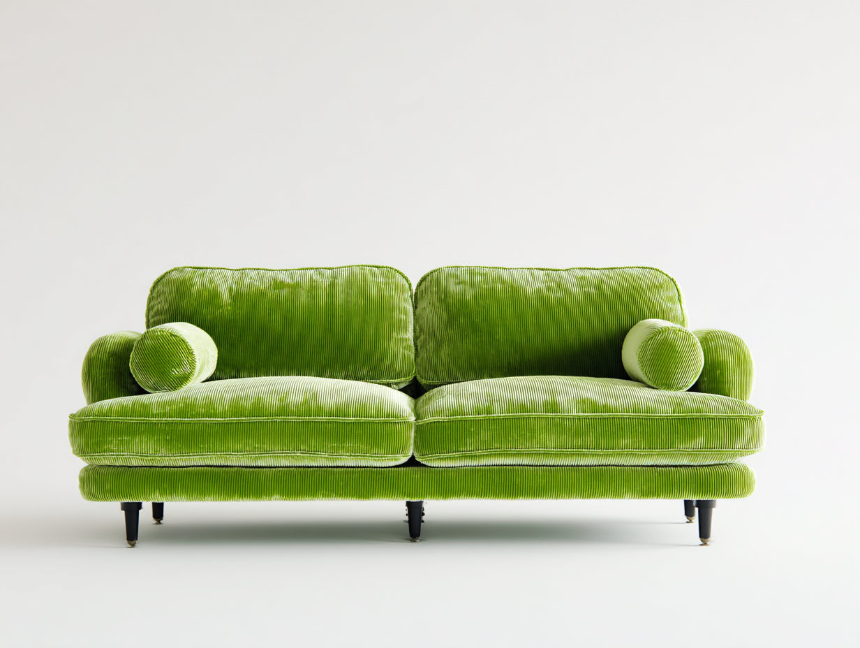 Zweisitzer Sofa aus Cordstoff und Metall 196 x 92 x 86 cm - Limettengrün und Schwarz - Gepolstertes Retro Design