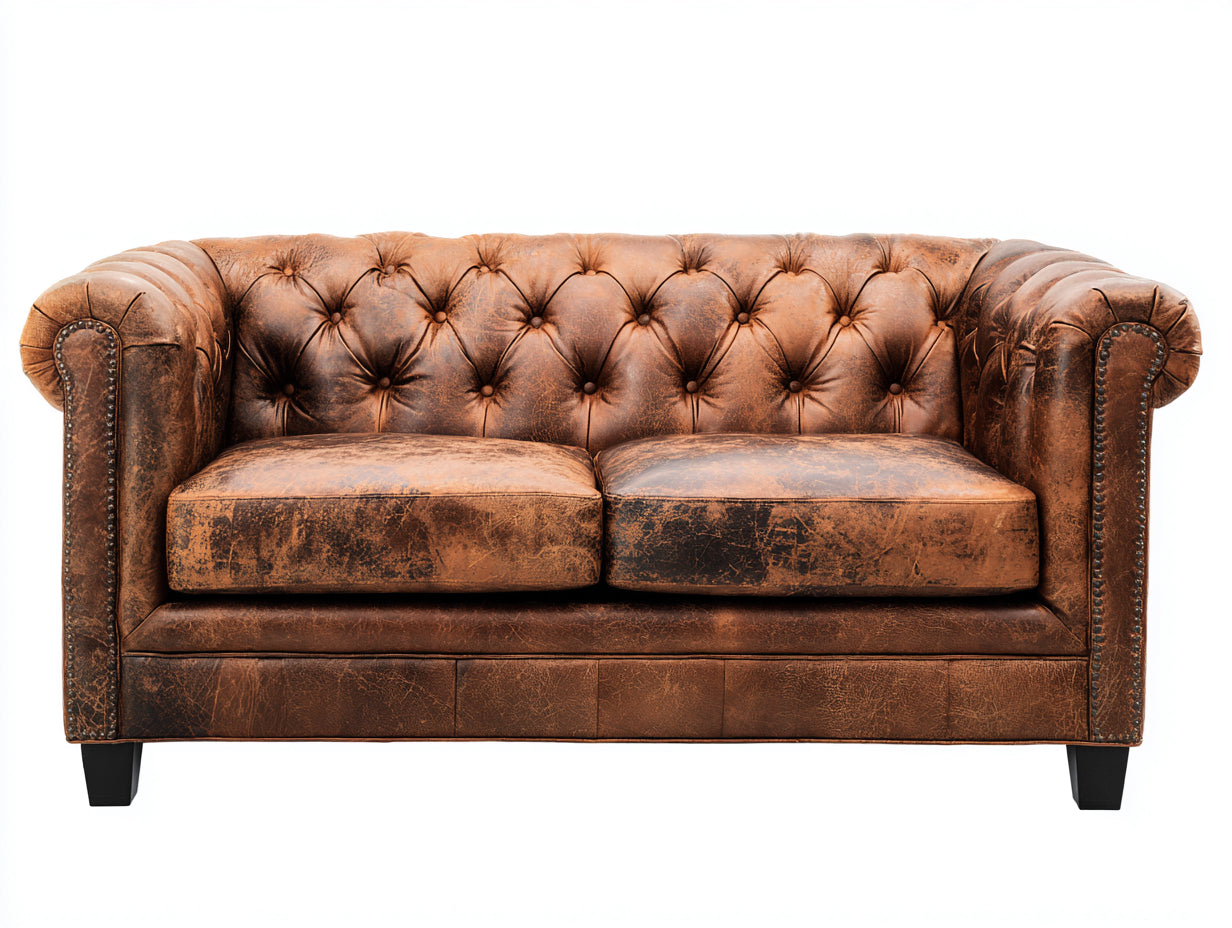 Zweisitzer Sofa aus Kunstleder 190 x 91 x 78 cm - Cognacbraun - Chesterfield-Design mit Knopfheftung