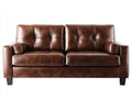 Zweisitzer Sofa aus Kunstleder und Massivholz 188 x 91 x 88 cm Cognacbraun Dunkelbraun für Wohnzimmer - Gepolstertes Vintage-Design mit Steppung