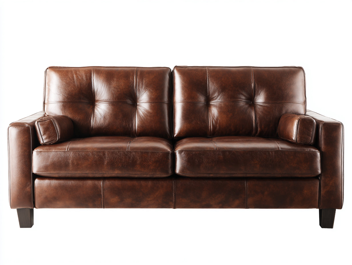 Zweisitzer Sofa aus Kunstleder und Massivholz 188 x 91 x 88 cm Cognacbraun Dunkelbraun für Wohnzimmer - Gepolstertes Vintage-Design mit Steppung