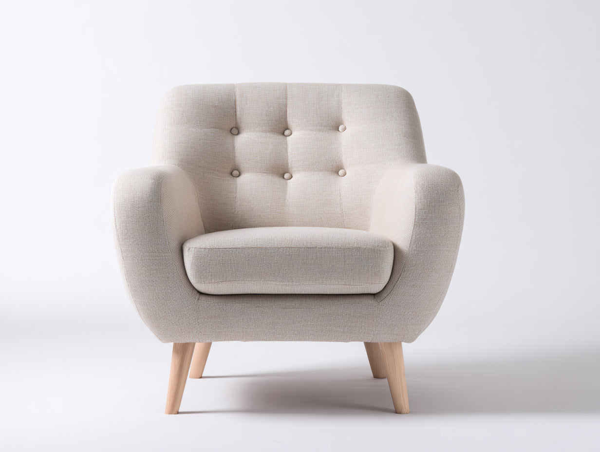 Sessel mit Strukturstoffbezug ca. 89 x 84 x 87 cm - Creme und Hellbraun - Gepolsterte Armlehnen - Skandinavisches Design
