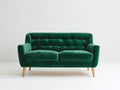 Zweisitzer Sofa aus Samtstoff und Holz 180 x 82 x 83 cm - Dunkelgrün - Gepolstertes Retro-Design mit Knopfheftung