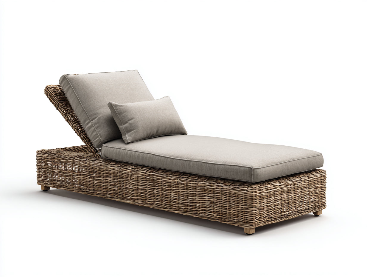 Sonnenliege aus Polyrattan 200 x 75 x 92 cm Naturbraun für Garten und Terrasse - Verstellbare Rückenlehne im Lounge-Stil