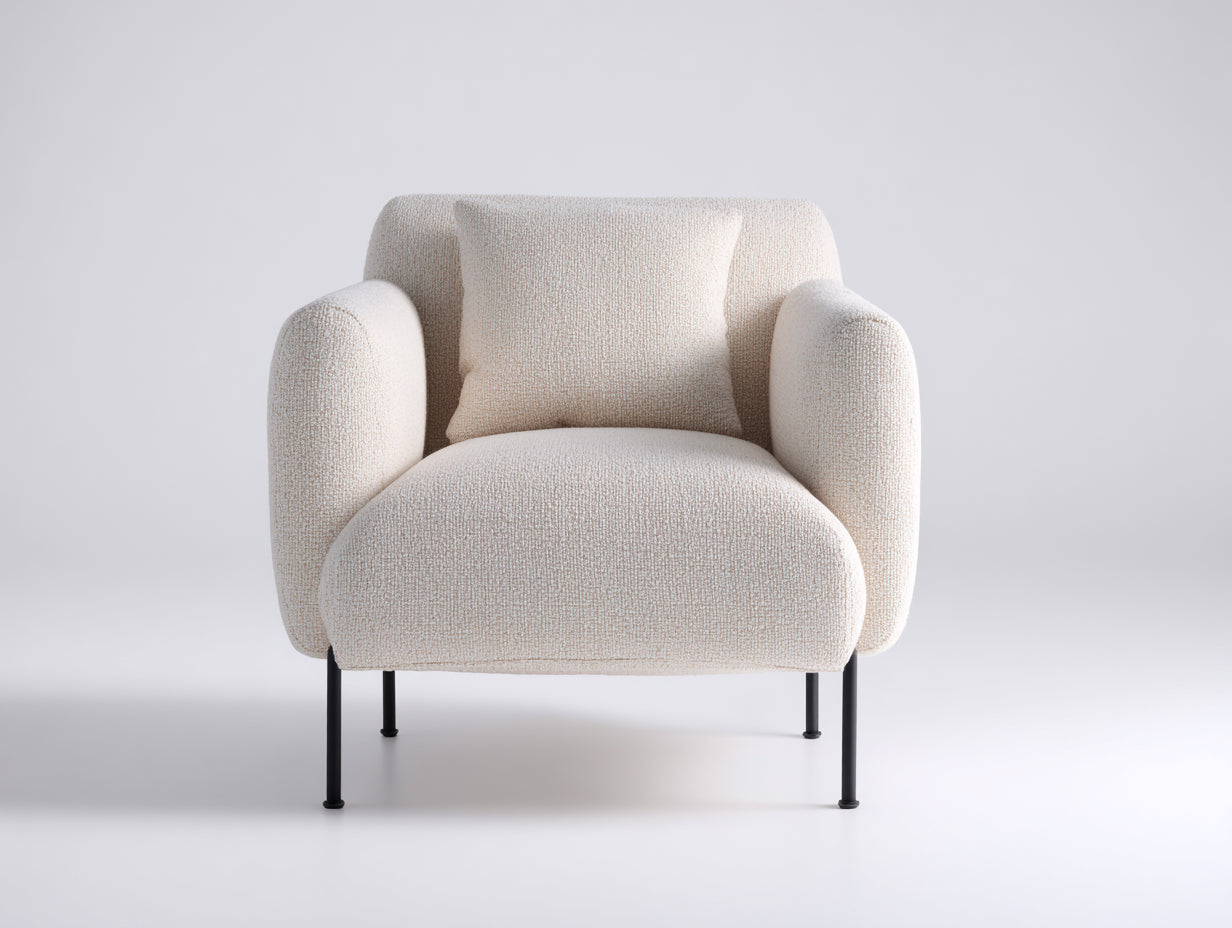 Sessel aus Bouclé Stoff und Metall 84 x 80 x 82 cm - Cremeweiß und Schwarz - Gepolstertes modernes Design