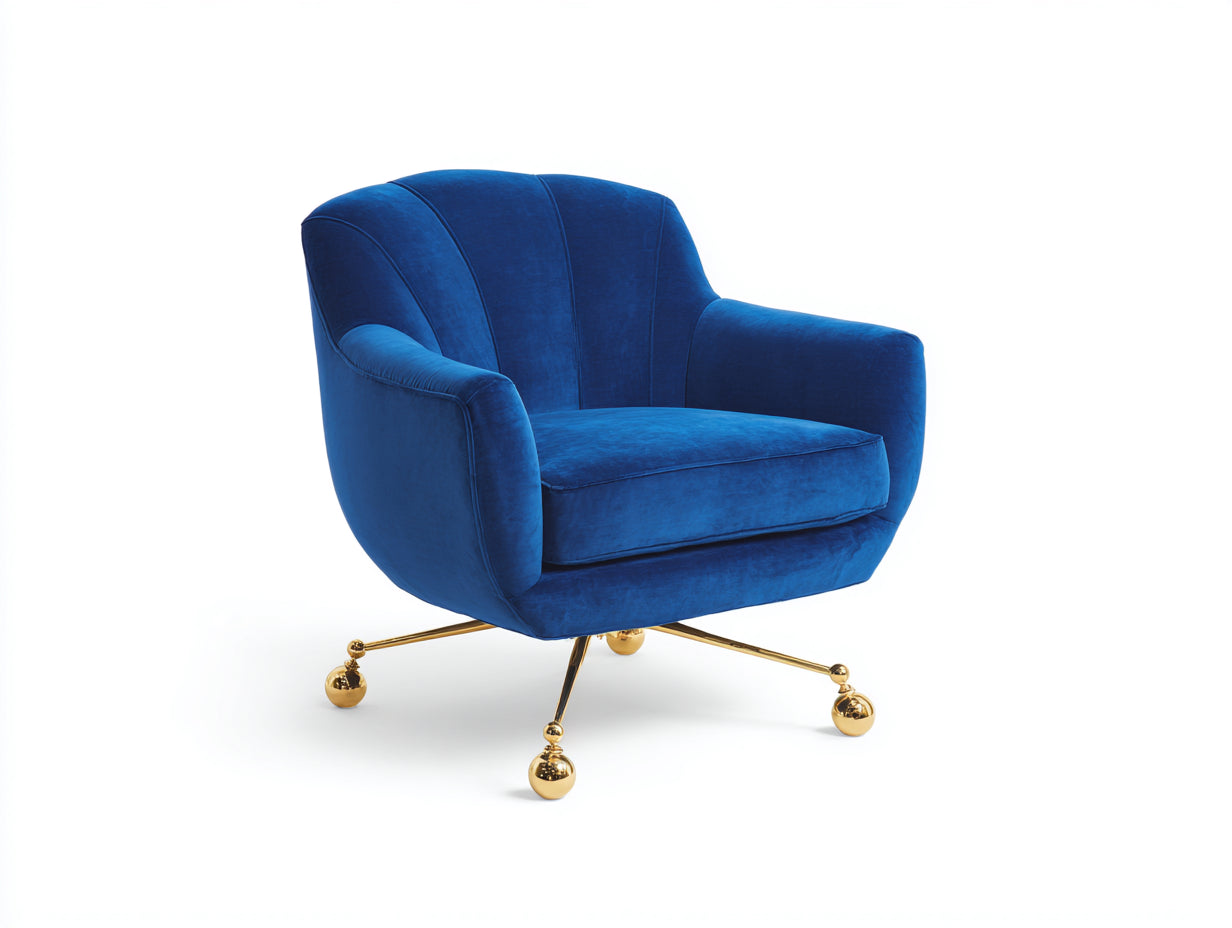 Sessel aus Samt und Metall 82 x 78 x 85 cm - Königsblau und Goldfarben - Gepolsterte Muschelform im Glamour Stil