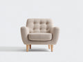 Sessel aus Strukturstoff und Massivholz 84 x 82 x 83 cm Beige Natur für Wohnzimmer - Gepolstertes Retro-Design mit Knopfheftung