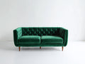 Zweisitzer Sofa mit Knopfheftung - Samtstoff und Holzfüße - 198 x 91 x 82 cm - Dunkelgrün - Gepolstertes Sofa im modernen Retro-Stil