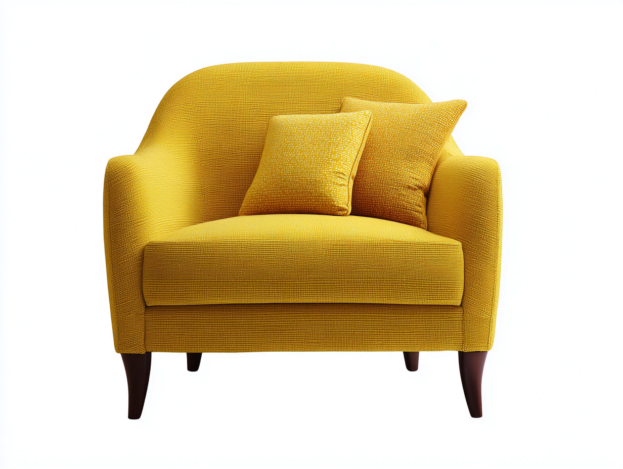 Sessel mit breiter Sitzfläche - Strukturstoff und Holzfüße - 92 x 88 x 84 cm - Senfgelb - Gepolsterter Loungesessel im modernen Design