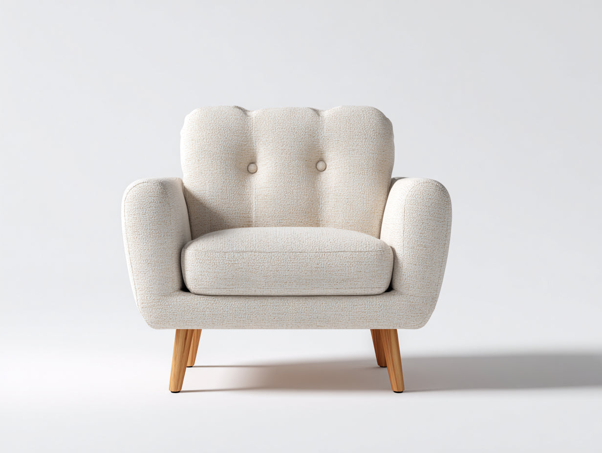 Sessel Bouclé-Stoff und Holz 82 x 78 x 84 cm - Cremeweiß - Gepolstertes Design mit Knopfheftung