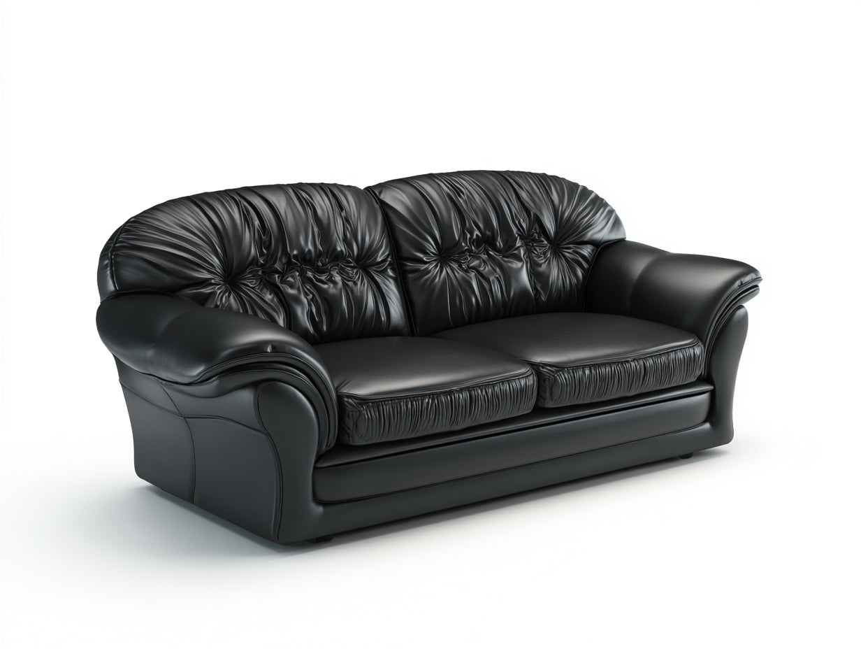 Zweisitzer Sofa mit gepolstertem Bezug in Lederoptik ca. 195 x 96 x 92 cm - Schwarz - Breite Armlehnen - Klassisches Design