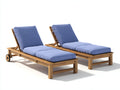 Sonnenliege im 2er-Set mit verstellbarer Rückenlehne - Holzrahmen und Stoffpolsterung - 198 x 68 x 89 cm - Blau und Natur - Gartenliege mit Transportrollen