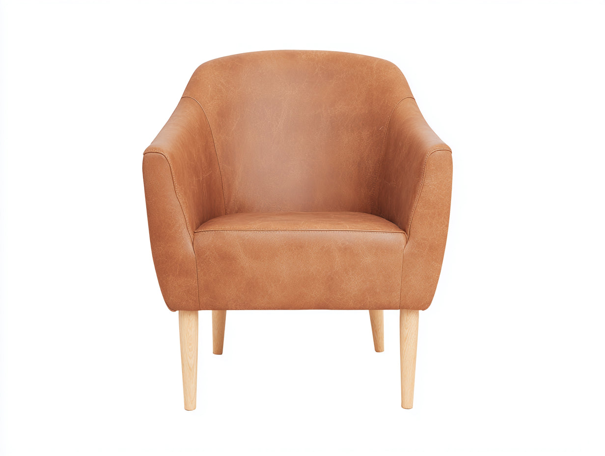 Sessel aus Kunstleder und Holz 76 x 72 x 82 cm - Cognacbraun - Gepolstertes Design mit Armlehnen